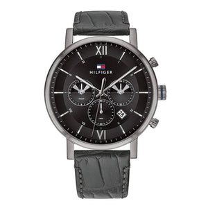  Shop Authentic Tommy Hilfiger Evan Black Dial Black Leather Strap Watch for Men - 1710395 - Luxxuri