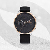  Shop Authentic Tommy Hilfiger Chase Chronograph Quartz Grey Dial Black Leather Strap Watch For Men - 1791488 - Luxxuri