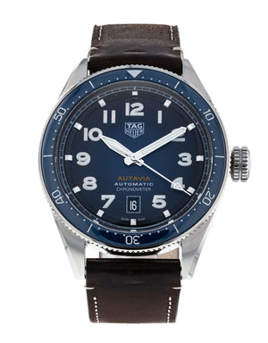  Shop Authentic Tag Heuer Autavia Calibre 5 Automatic Blue Dial Brown Leather Strap Watch for Men - WBE5116.FC8266 - Luxxuri