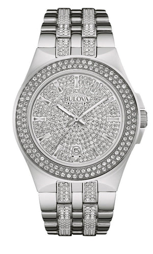  Shop Authentic Bulova Crystal Pave Silver Dial Silver Steel Strap Watch for Men - 96B235 - Luxxuri