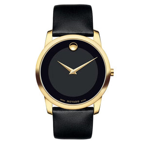  Shop Authentic Movado Museum Black Dial Black Leather Strap Watch For Men - 606876 - Luxxuri