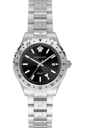  Shop Authentic Versace Hellenyium GMT Black Dial Silver Steel Strap Watch for Men - V11020015 - Luxxuri