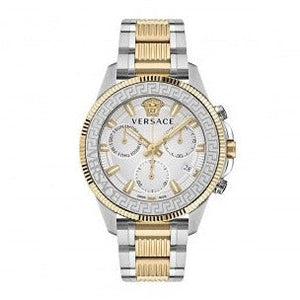  Shop Authentic Versace Greca Action Chronograph Quartz Silver Dial Two Tone Steel Strap Watch for Men - VE3J00522 - Luxxuri