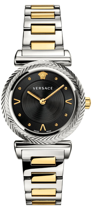  Shop Authentic Versace V-Motif Black Dial Two Tone Steel Strap Watch for Women - VERE00518 - Luxxuri
