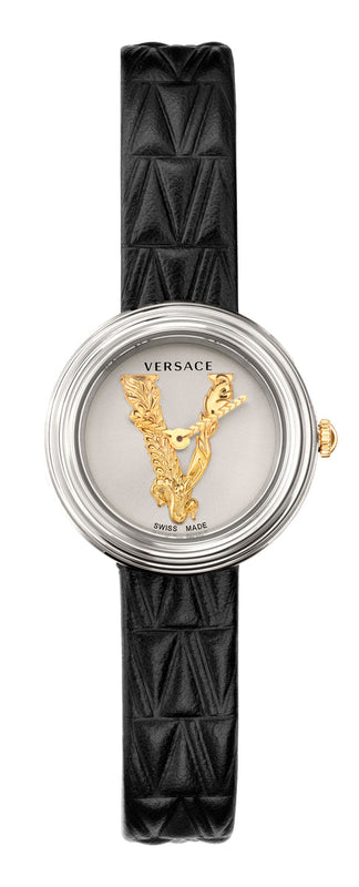  Shop Authentic Versace Virtus Quartz White Dial Black Leather Strap Watch For Women - VET300421 - Luxxuri