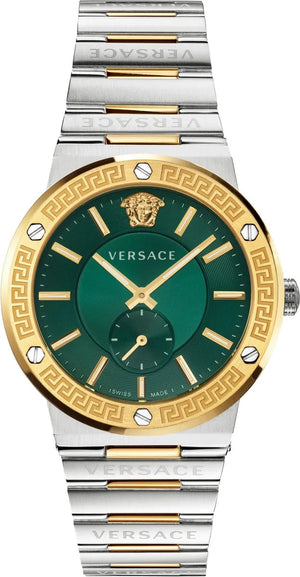  Shop Authentic Versace Hellenyium Quartz Green Dial Silver Steel Strap Watch For Men - VEVK00420 - Luxxuri