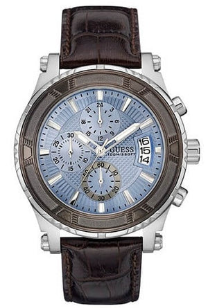  Shop Authentic Guess Pinnacle Chronograph Quartz Blue Dial Brown Leather Strap Watch For Men - W0673G1 - Luxxuri