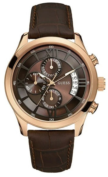  Shop Authentic Guess Analog Chronograph Brown Dial Brown Leather Strap Watch For Men - W14052G2 - Luxxuri