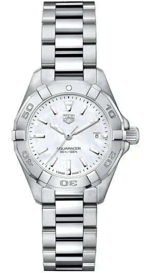  Shop Authentic Tag Heuer Aquaracer Quartz Mother of Pearl White Dial Silver Steel Strap Watch for Women - WBD1411.BA0741 - Luxxuri