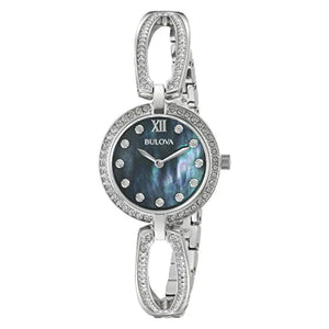  Shop Authentic Bulova Crystal Black Mother of Pearl Dial Silver Steel Strap Watch for Women - 96L224 - Luxxuri