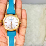 Shop Authentic Burberry Heritage Gold Dial Blue Leather Strap Watch for Women - BU9112 - Luxxuri