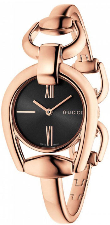  Shop Authentic Gucci Horsebit Collection Black Dial Rose Gold Steel Strap Watch For Women - YA139507 - Luxxuri