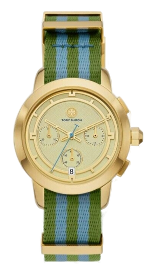 Tory Burch The Tory Chronograph White Dial Two Tone NATO Strap Watch for Women - TBW1037