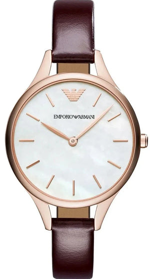  Shop Authentic Emporio Armani Aurora Mother of Pearl White Dial Brown Leather Strap Watch For Women - AR11057 - Luxxuri