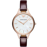  Shop Authentic Emporio Armani Aurora Mother of Pearl White Dial Brown Leather Strap Watch For Women - AR11057 - Luxxuri