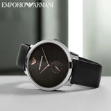  Shop Authentic Emporio Armani Modern Slim Quartz Grey Dial Black Leather Strap Watch For Men - AR11162 - Luxxuri