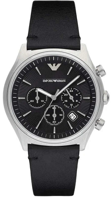 Emporio Armani Zeta Chronograph Black Dial Black Leather Strap Watch for Men - AR1975