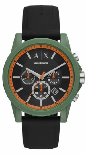  Shop Authentic Armani Exchange Outerbanks Chronograph Black Dial Black Silicone Strap Watch For Men - AX1348 - Luxxuri