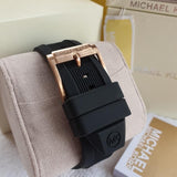  Shop Authentic Michael Kors Dylan Chronograph Black Dial Black Rubber Strap Watch For Women - MK8557 - Luxxuri