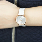  Shop Authentic Calvin Klein Accent Silver Dial White Leather Strap Watch for Women - K2Y236K6 - Luxxuri
