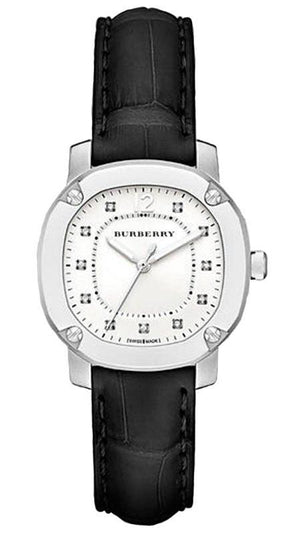  Shop Authentic Burberry The Britain Diamonds White Dial Black Leather Strap Watch for Women - BBY1806 - Luxxuri