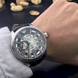  Shop Authentic Emporio Armani Meccanico Automatic Black Dial Leather Strap Watch For Men - AR4629 - Luxxuri