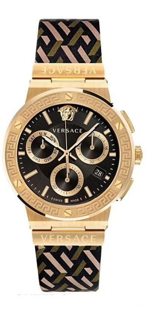  Shop Authentic Versace Greca Chronograph Black Dial Brown Leather Strap Watch For Men - VEZ900621 - Luxxuri