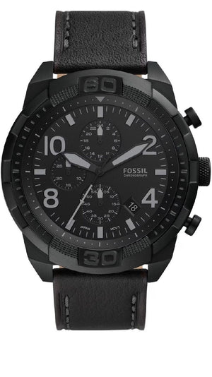  Shop Authentic Fossil Bronson Chronograph Black Dial Black Leather Strap Watch for Men - FS5874 - Luxxuri