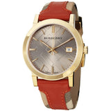 Shop Authentic Burberry The City Gold Dial Orange Leather Strap Watch for Women - BU9016 - Luxxuri