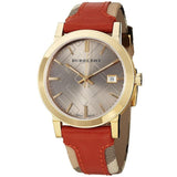  Shop Authentic Burberry Heritage Nova Gold Dial Haymarket Red Leather Strap Watch for Women - BU9111 - Luxxuri