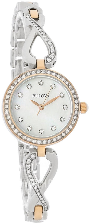  Shop Authentic Bulova Crystals Mother of Pearl Dial Two Tone Steel Strap Watch for Women - 98X108 - Luxxuri