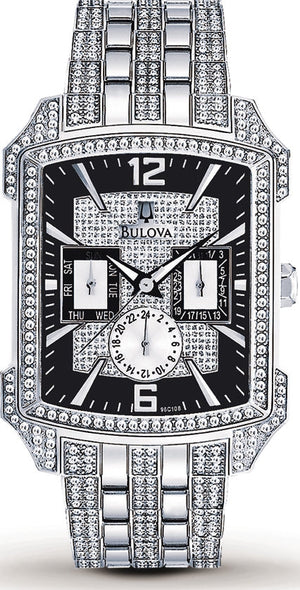  Shop Authentic Bulova Crystal Collection Black Dial Silver Steel Strap Watch for Men - 98C108 - Luxxuri