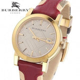  Shop Authentic Burberry Heritage Nova Gold Dial Haymarket Red Leather Strap Watch for Women - BU9111 - Luxxuri