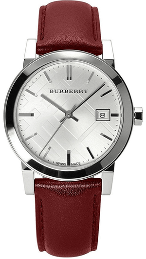  Shop Authentic Burberry The City Silver Dial Red Leather Strap Watch for Women - BU9129 - Luxxuri