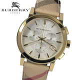  Shop Authentic Burberry The City White Dial Haymarket Beige Leather Strap Watch for Women - BU9752 - Luxxuri
