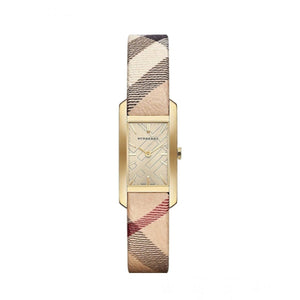  Shop Authentic Burberry Pioneer Gold Dial Haymarket Beige Leather Strap Watch for Women - BU9509 - Luxxuri