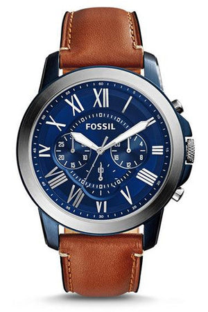  Shop Authentic Fossil Grant Chronograph Blue Dial Brown Leather Strap Watch for Men - FS5210 - Luxxuri