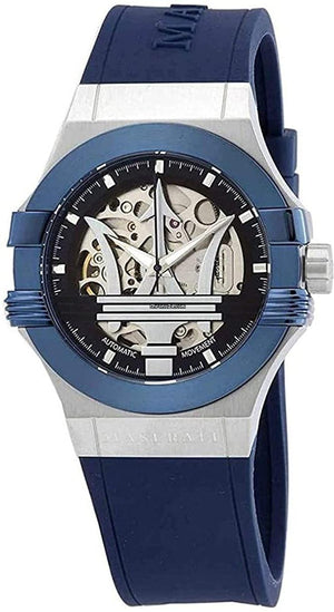  Shop Authentic Maserati Potenza Automatic Skeleton Dial Blue Rubber Strap Watch For Men - R8821108035 - Luxxuri