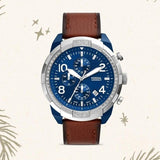  Shop Authentic Fossil Bronson Chronograph Luggage Blue Dial Brown Leather Strap Watch for Men - FS5829 - Luxxuri
