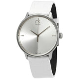  Shop Authentic Calvin Klein Accent Silver Dial White Leather Strap Watch for Women - K2Y2Y1KW - Luxxuri