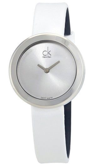  Shop Authentic Calvin Klein Firm Silver Dial White Leather Strap Watch for Women - K3N231L6 - Luxxuri