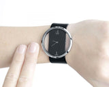  Shop Authentic Calvin Klein Glam Transparent Dial Black Leather Strap Watch for Women - K9423107 - Luxxuri