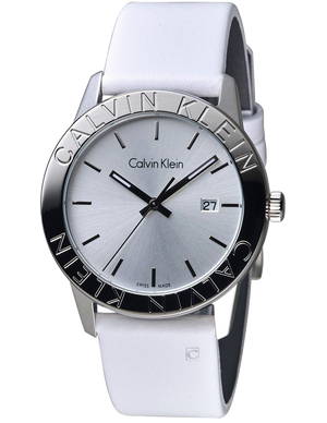  Shop Authentic Calvin Klein Steady Silver Dial White Leather Strap Watch for Women - K7Q211L6 - Luxxuri