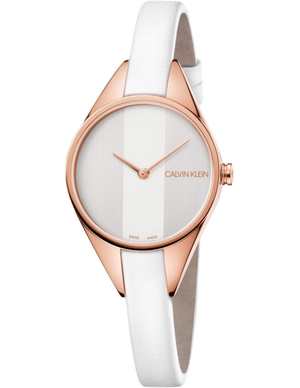  Shop Authentic Calvin Klein Rebel White Grey Dial White Leather Strap Watch for Women - K8P236L6 - Luxxuri