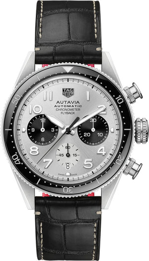  Shop Authentic Tag Heuer Autavia Chronometer Flyback Chronograph Silver Dial Black Leather Strap Watch for Men - CBE511B.FC8279 - Luxxuri