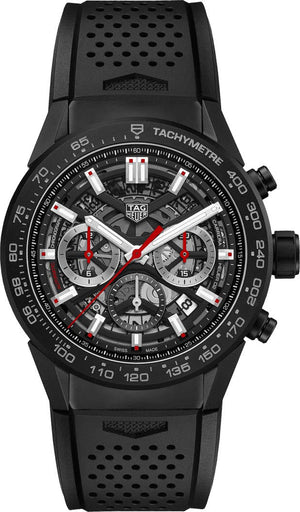  Shop Authentic Tag Heuer Carrera Automatic Chronograph Black Dial Black Rubber Strap Watch for Men - CBG2A90.FT6173 - Luxxuri