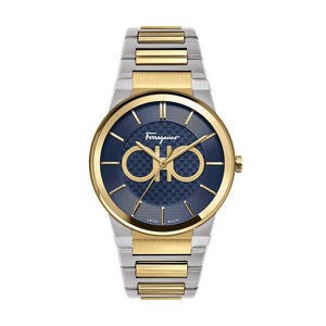  Shop Authentic Salvatore Ferragamo Sapphire Bracelet Blue Dial Two Tone Steel Strap Watch For Men - SFHP00821 - Luxxuri