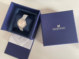  Shop Authentic Swarovski Crystal Frost Silver Dial White Leather Strap Watch for Women - 5484070 - Luxxuri