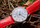  Shop Authentic Tissot Chemin Des Tourelles Automatic Mother of Pearl White Dial Red Leather Strap Watch For Women - T099.207.16.118.00 - Luxxuri