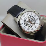 Shop Authentic Fossil Grant Automatic Skeleton White Dial Black Leather Strap Watch for Men - ME3101 - Luxxuri